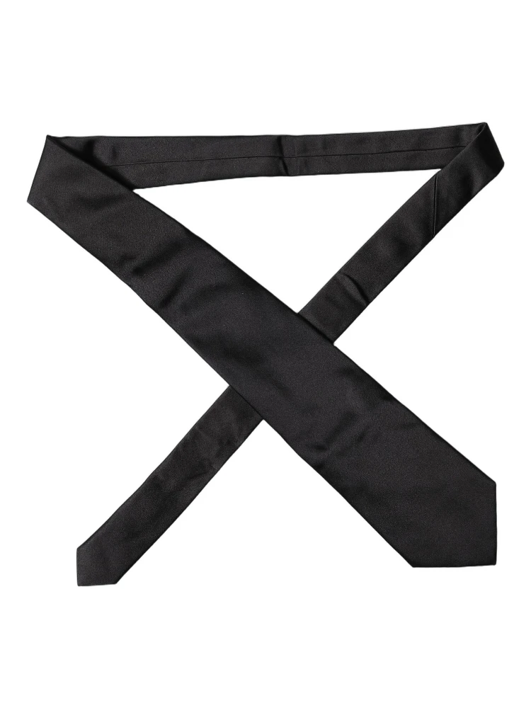 Black Solid Satin Silk Adjustable Women Necktie Tie alternative