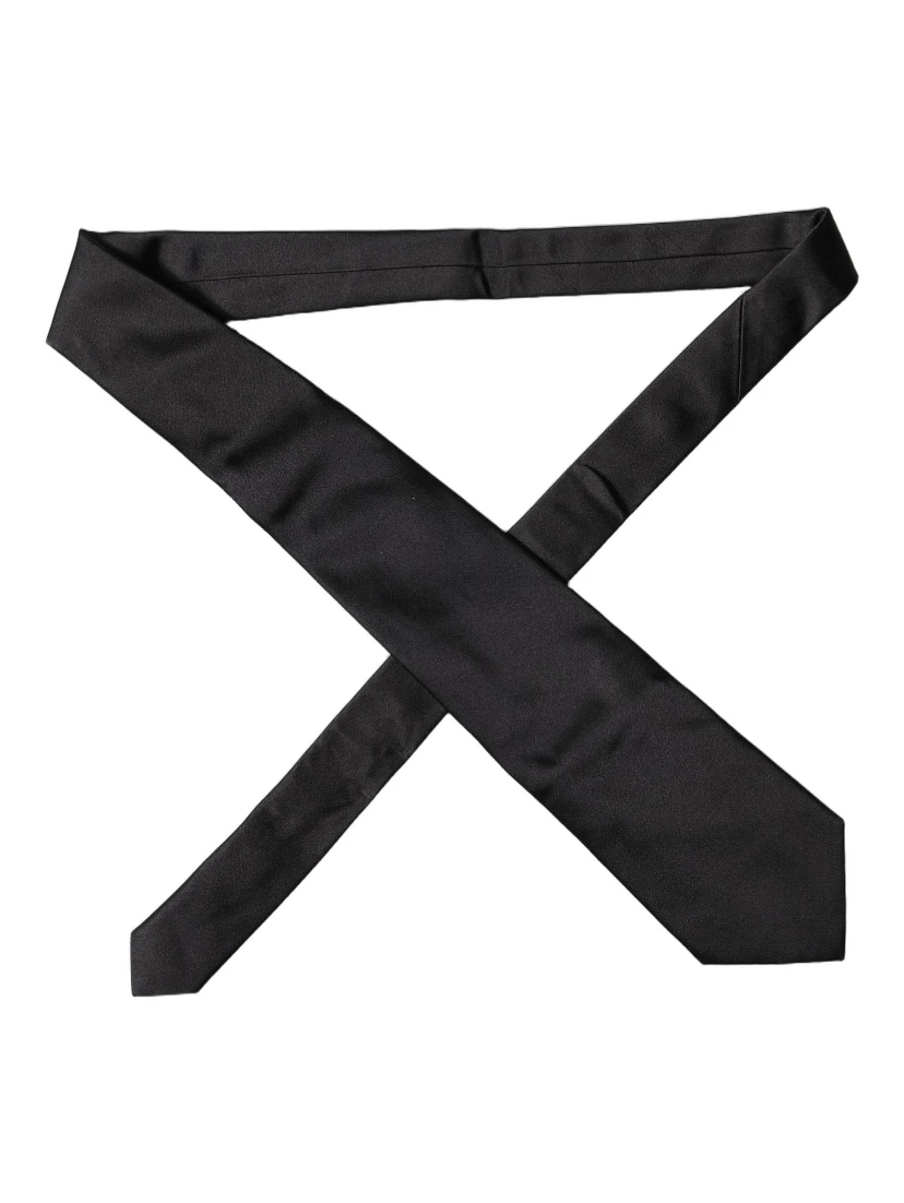 Black Solid Satin Silk Adjustable Women Necktie Tie