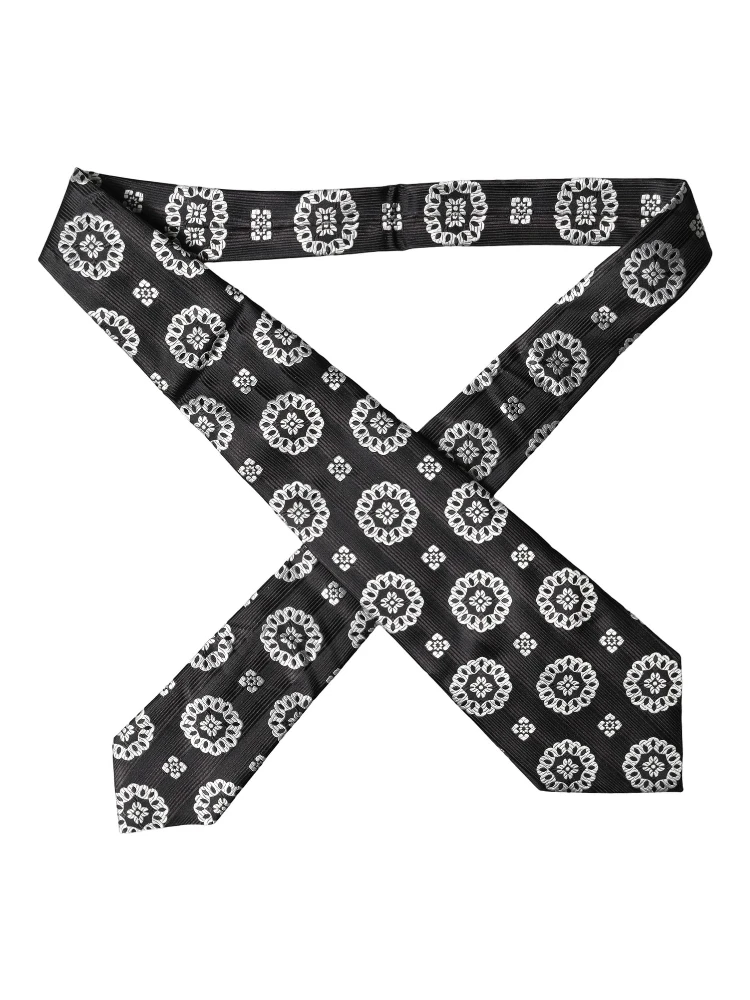 Black White Floral Silk Adjustable Women Necktie Tie alternative