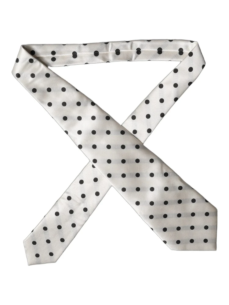 White Black Polka Dot Silk Adjustable Women Necktie Tie alternative