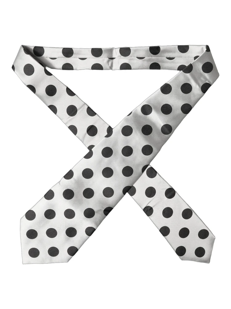 White Black Polka Dot Silk Adjustable Women Necktie Tie alternative