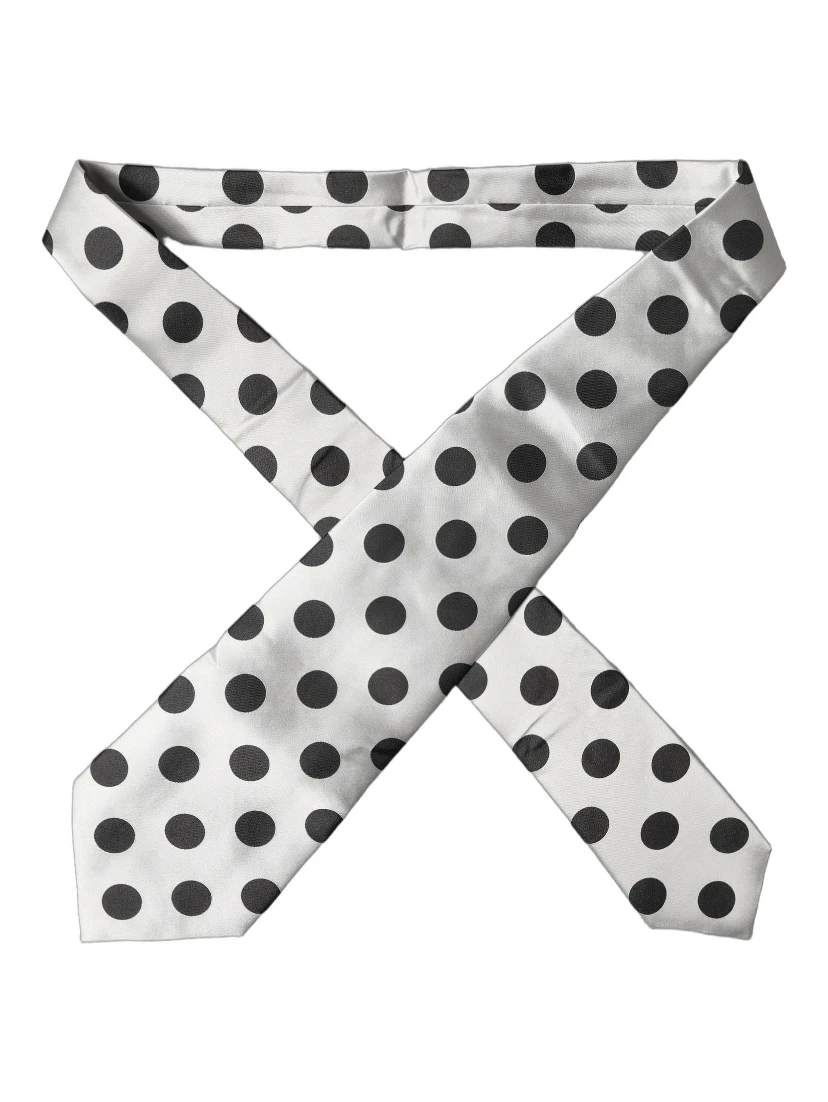 White Black Polka Dot Silk Adjustable Women Necktie Tie