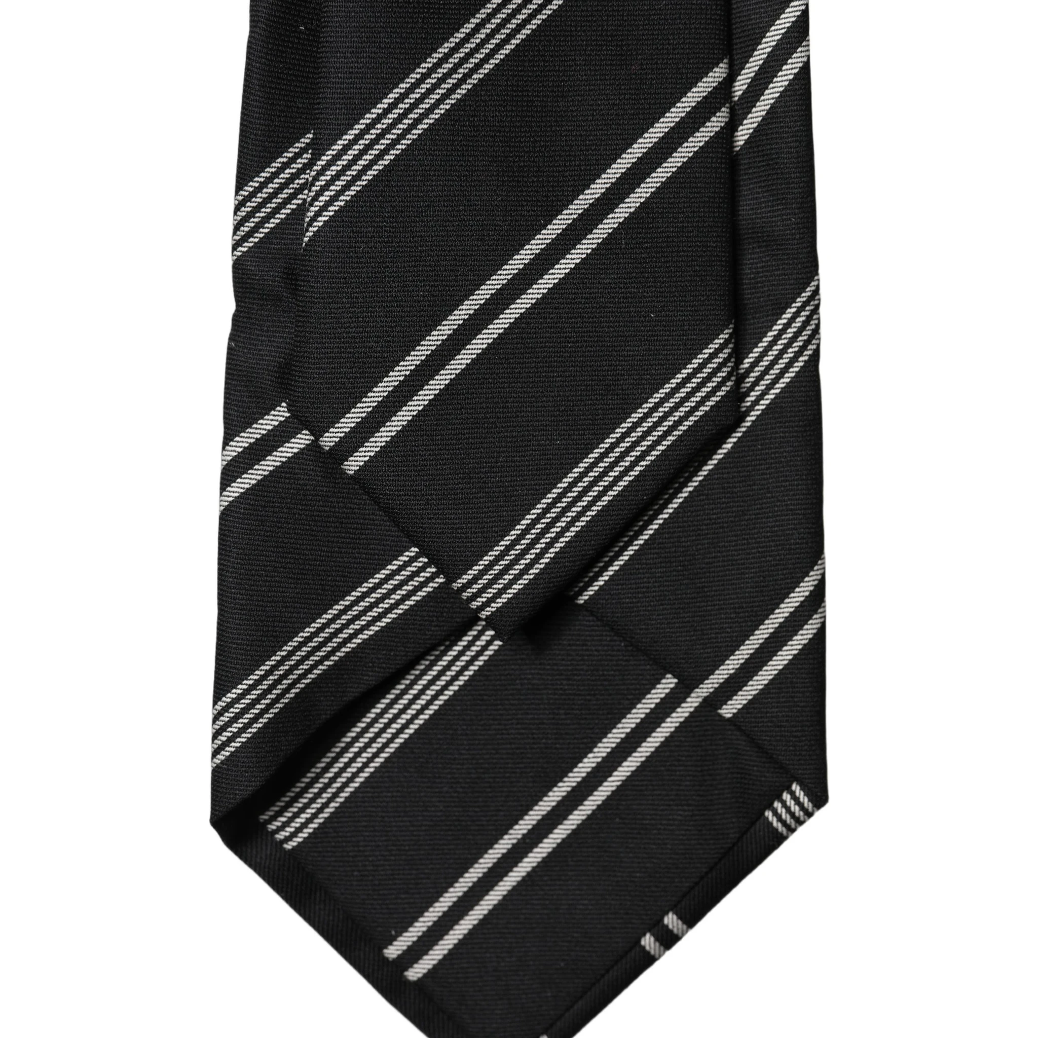 Black White Stripes Silk Adjustable Women Necktie Tie