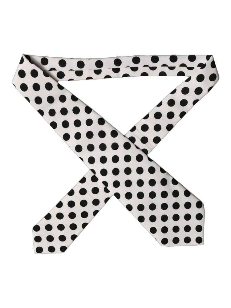 White Black Polka Dot Silk Adjustable Women Necktie Tie alternative