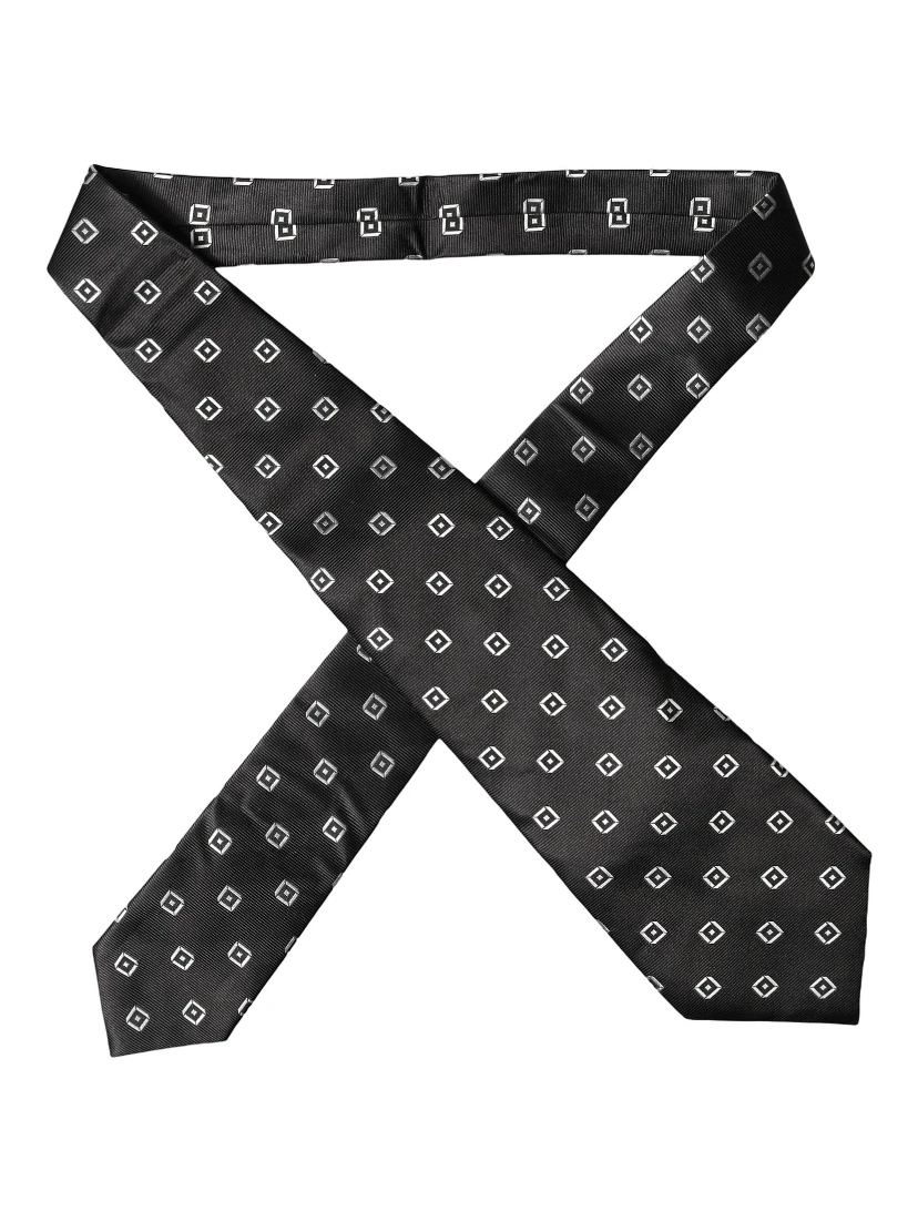 Black White Geometric Silk Adjustable Women Necktie Tie