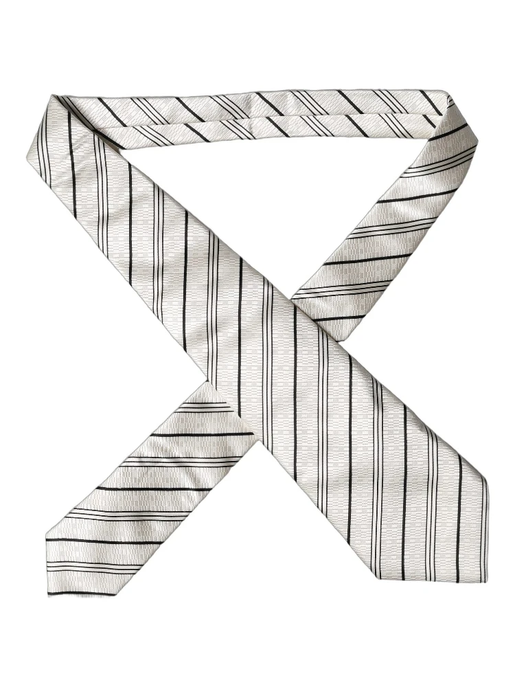 White Black Stripes Silk Adjustable Women Necktie Tie