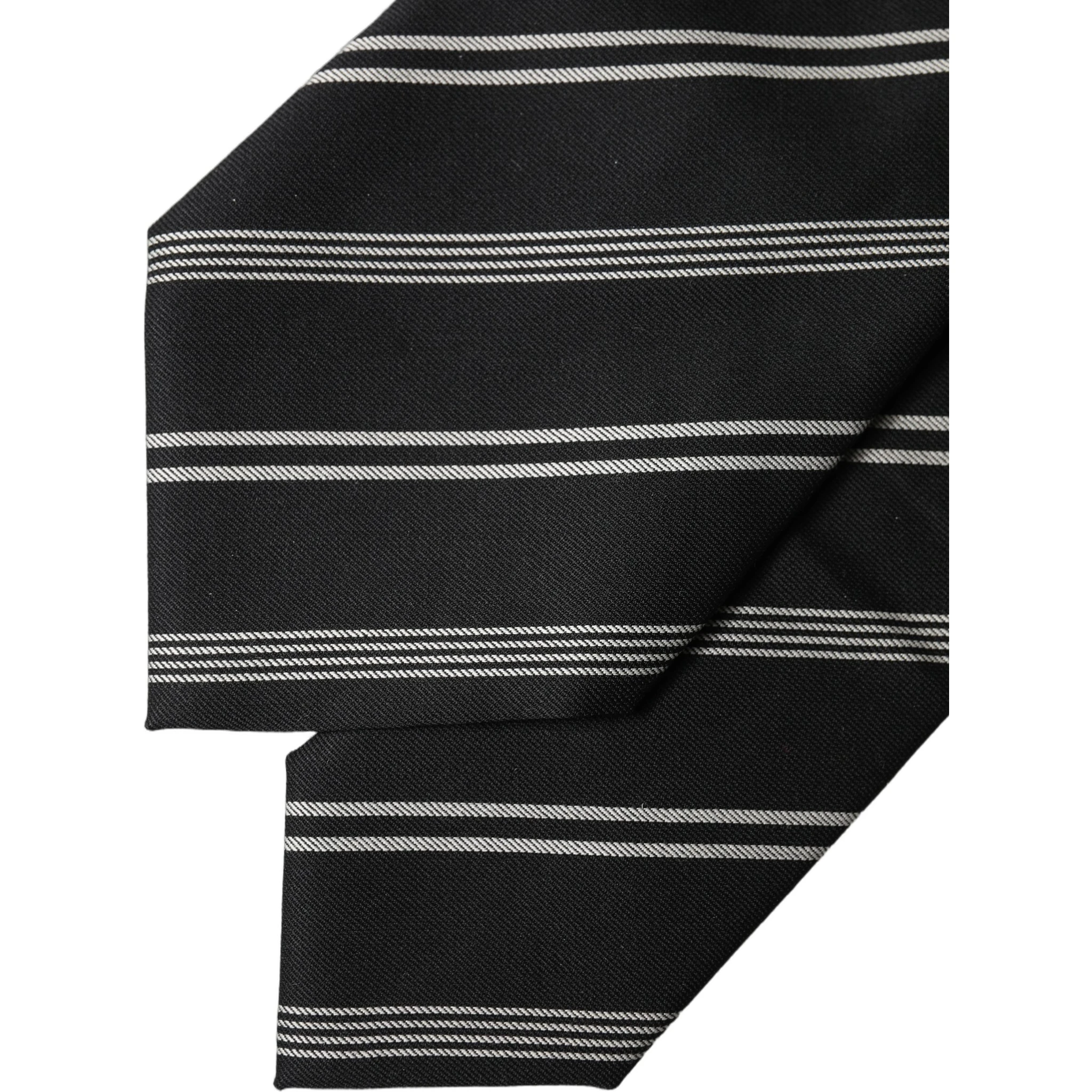 Black White Stripes Silk Adjustable Women Necktie Tie