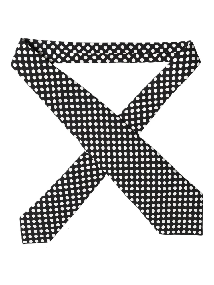Black White Polka Dot Silk Adjustable Women Necktie Tie