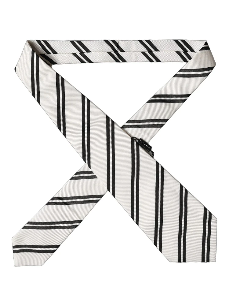 White Black Stripes Silk Adjustable Women Necktie Tie