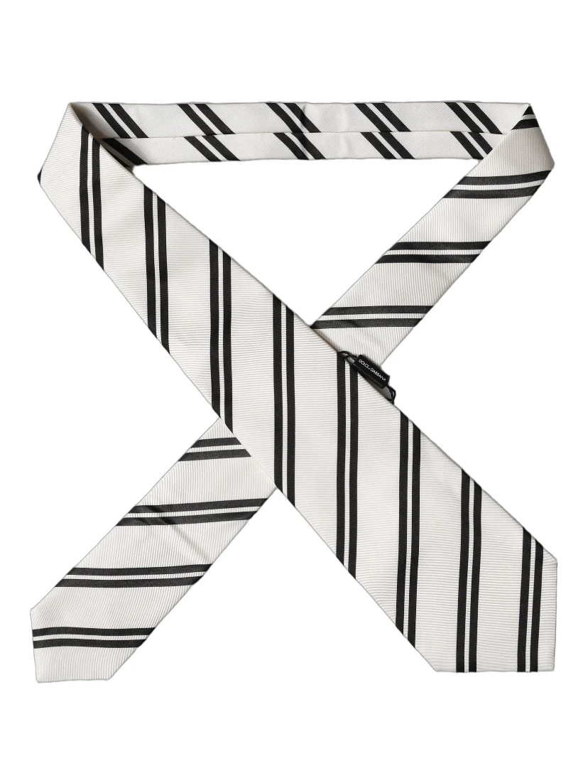 White Black Stripes Silk Adjustable Women Necktie Tie