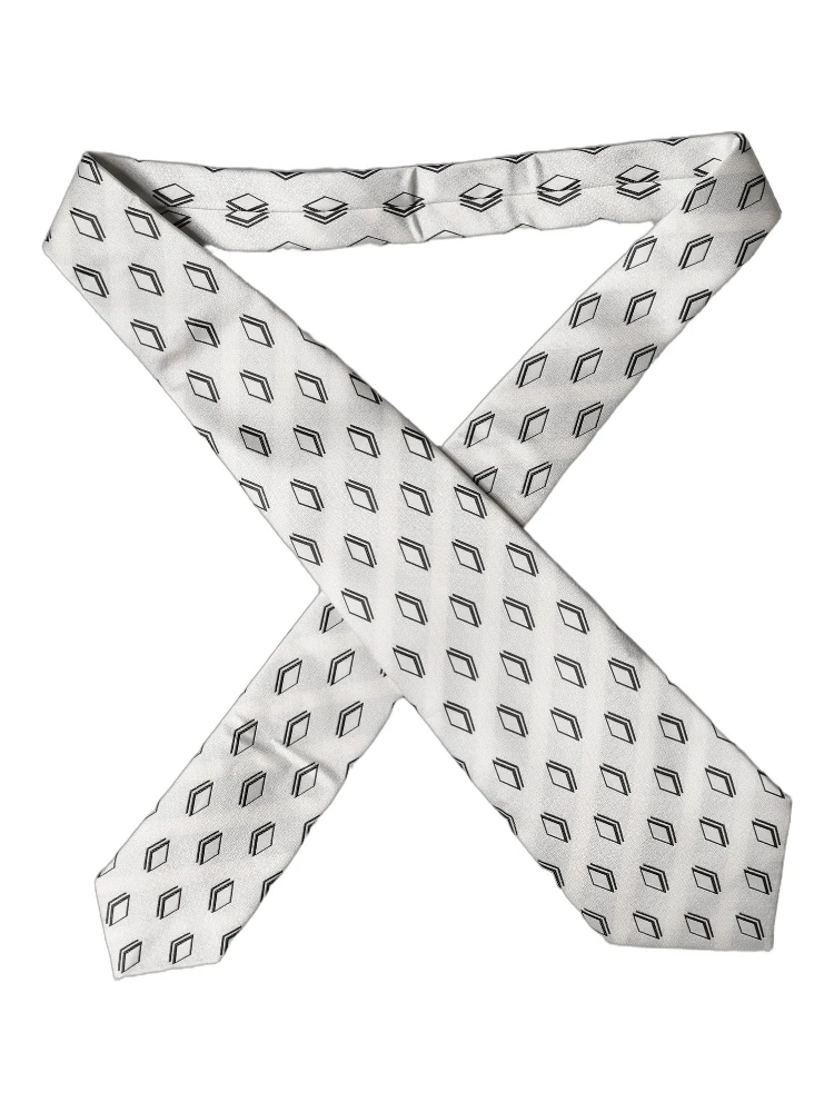 White Patterned Silk Adjustable Women Tied Necktie Tie