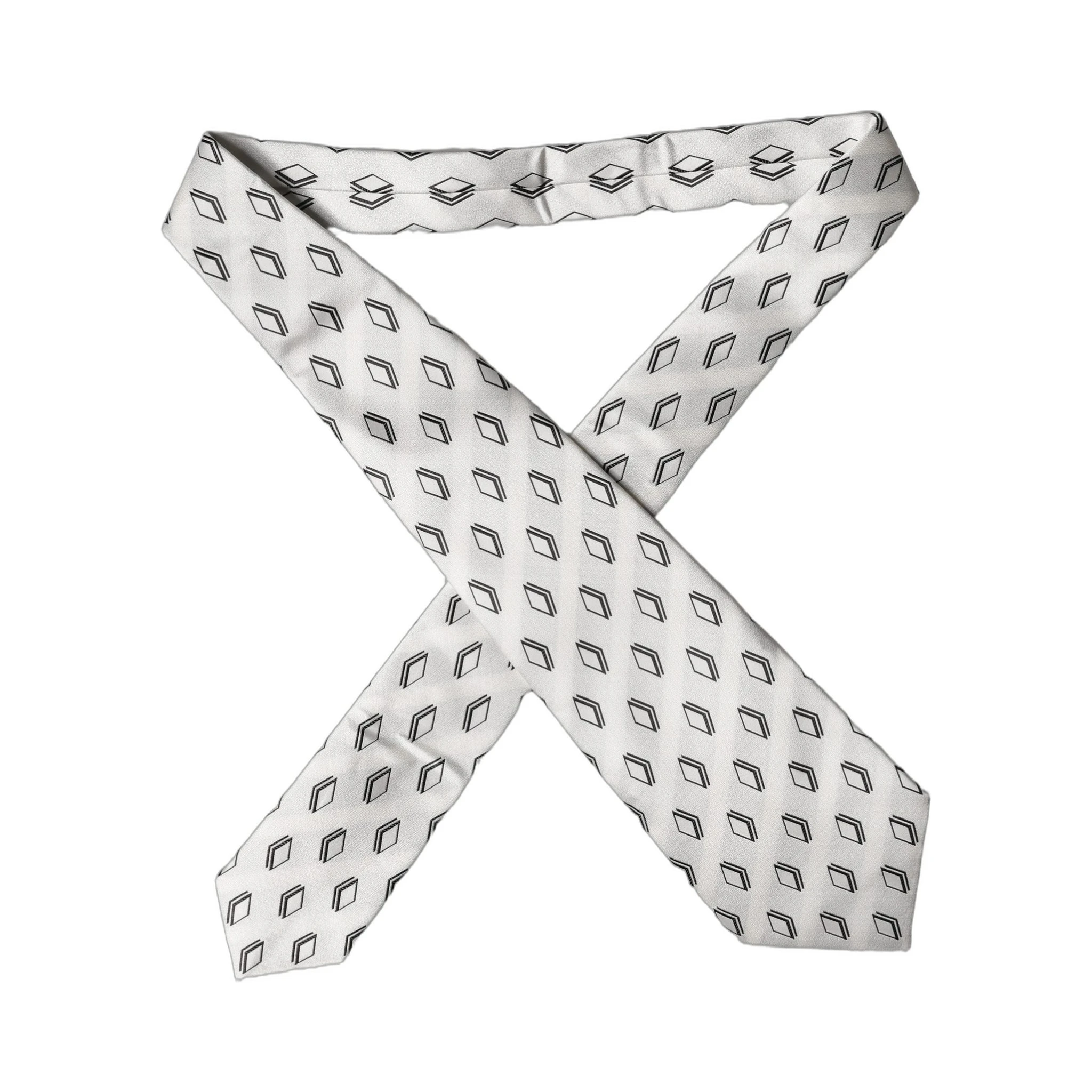 White Patterned Silk Adjustable Women Tied Necktie Tie