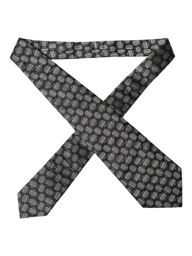 Black White Geometric Silk Adjustable Women Necktie Tie