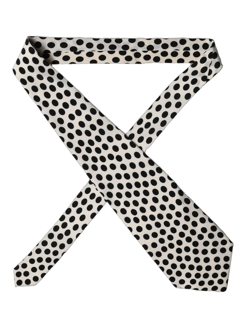White Black Polka Dot Silk Adjustable Women Necktie Tie