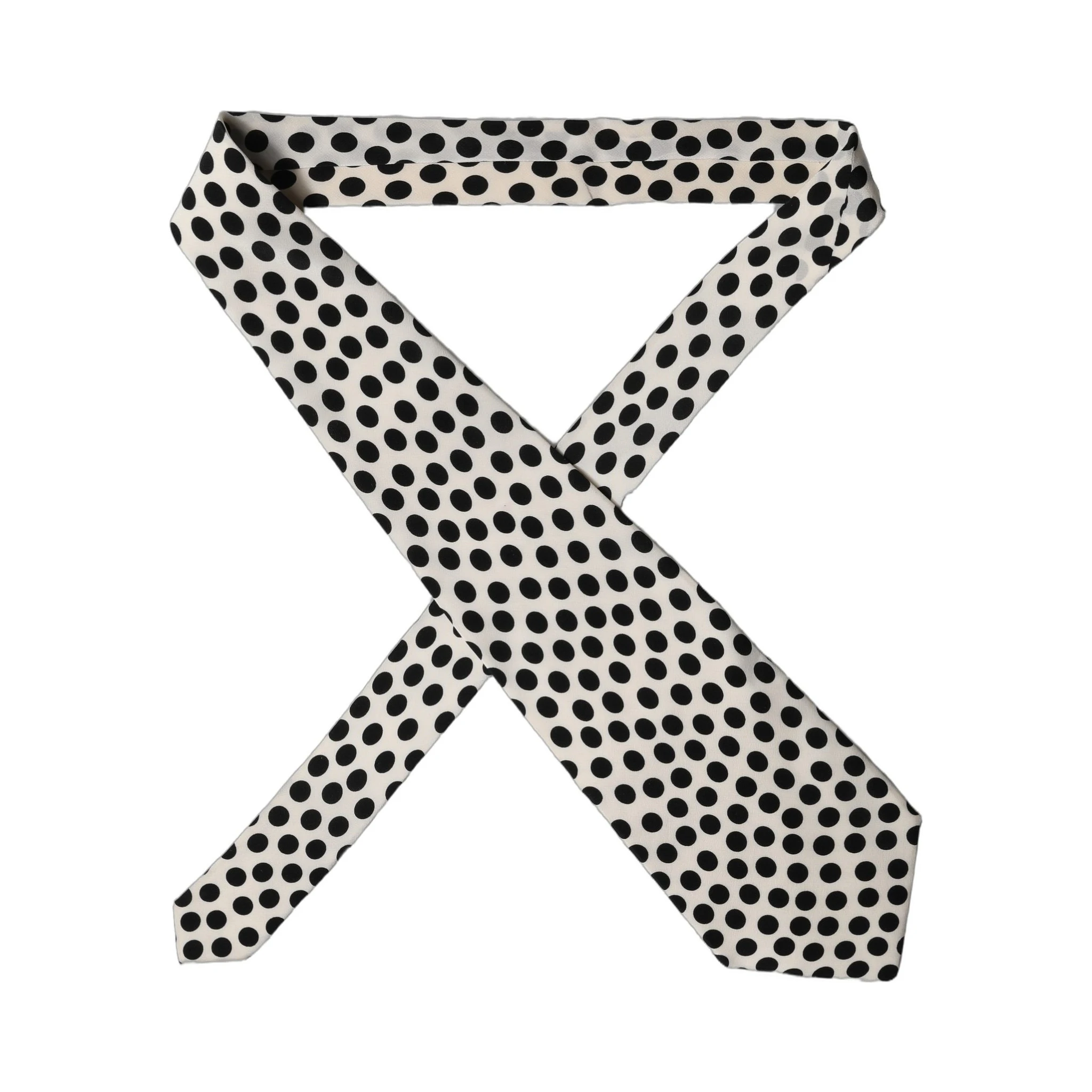 White Black Polka Dot Silk Adjustable Women Necktie Tie