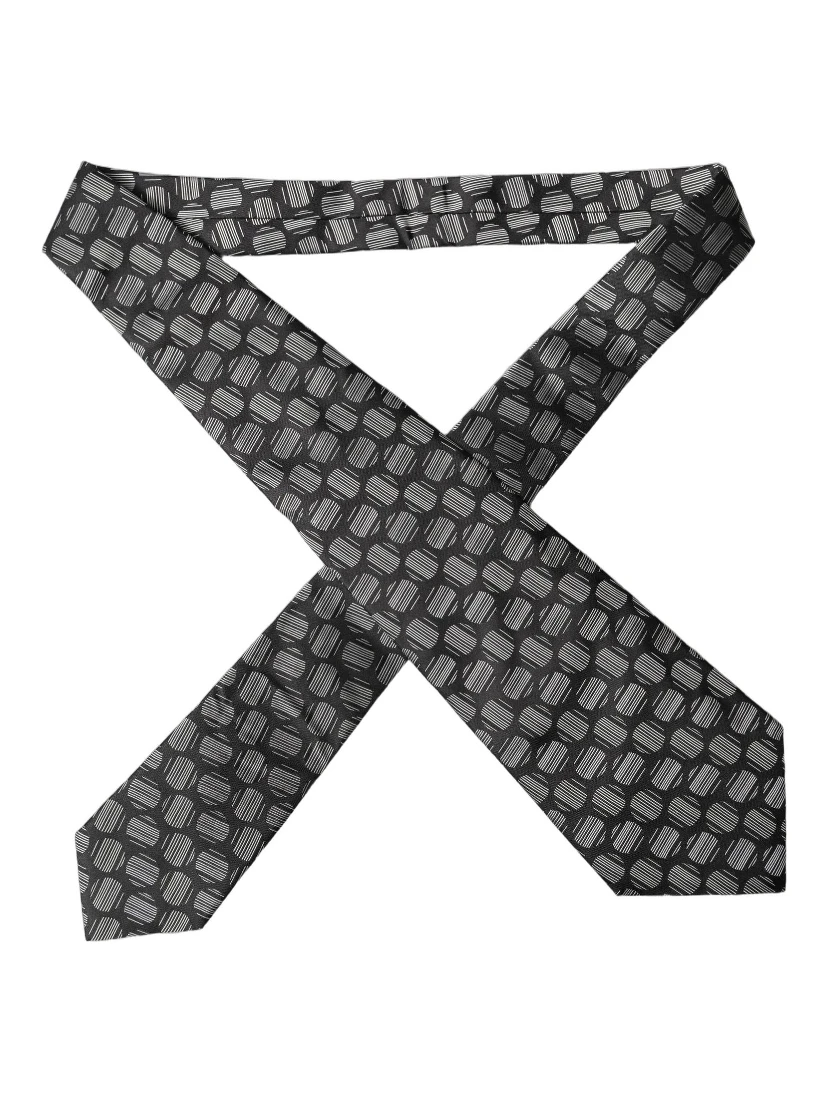 Black White Geometric Silk Adjustable Women Necktie Tie
