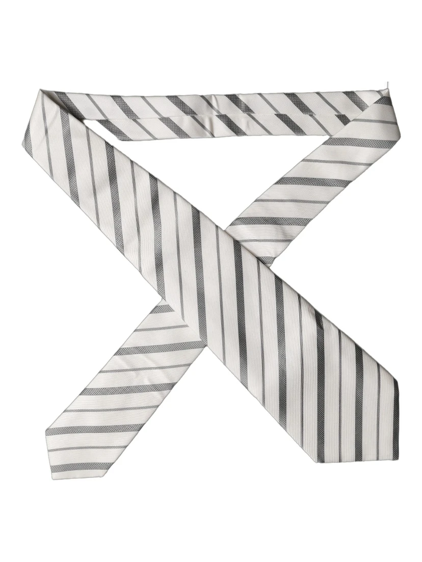Black White Stripes Silk Adjustable Women Necktie Tie