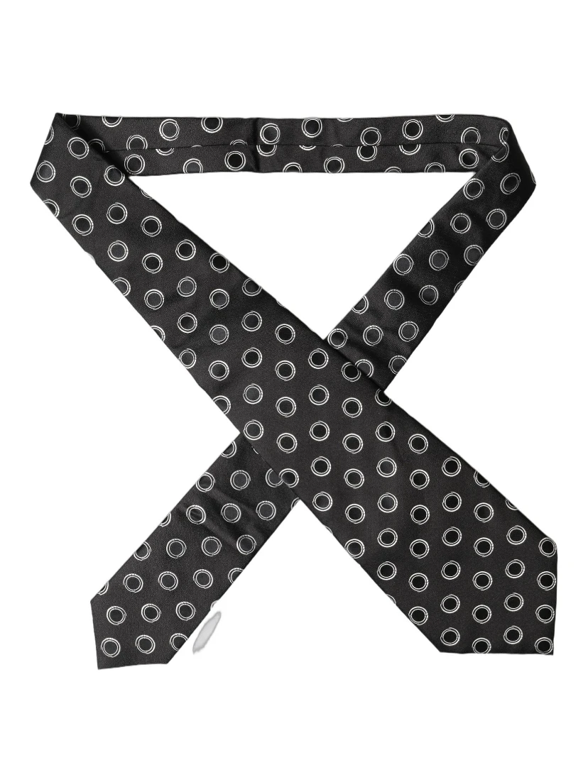 Black White Polka Dot Silk Adjustable Women Necktie Tie