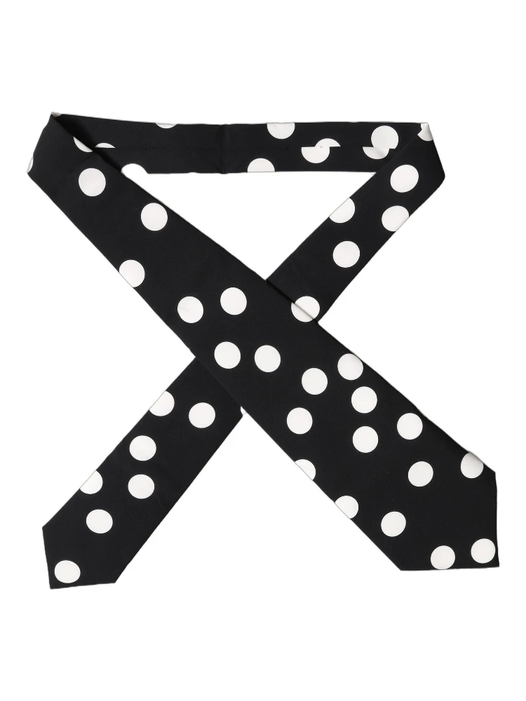 Black White Polka Dot Silk Adjustable Women Necktie Tie