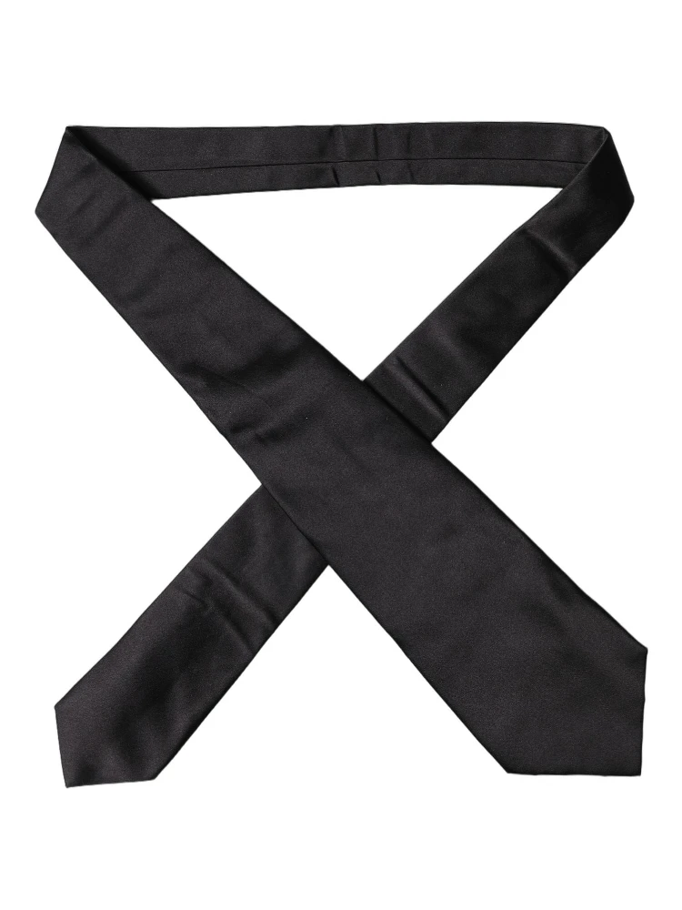 Black Satin Silk Blend Adjustable Women Tied Necktie Tie