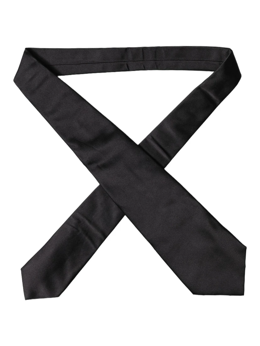 Black Satin Silk Blend Adjustable Women Tied Necktie Tie