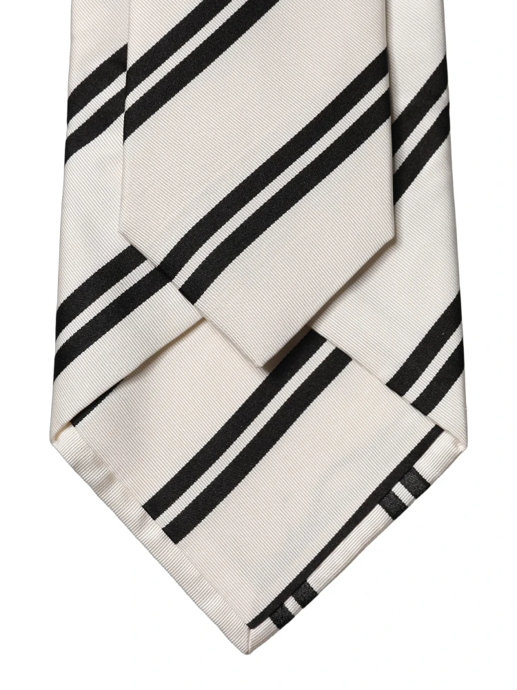 White Black Stripes Silk Adjustable Women Necktie Tie alternative