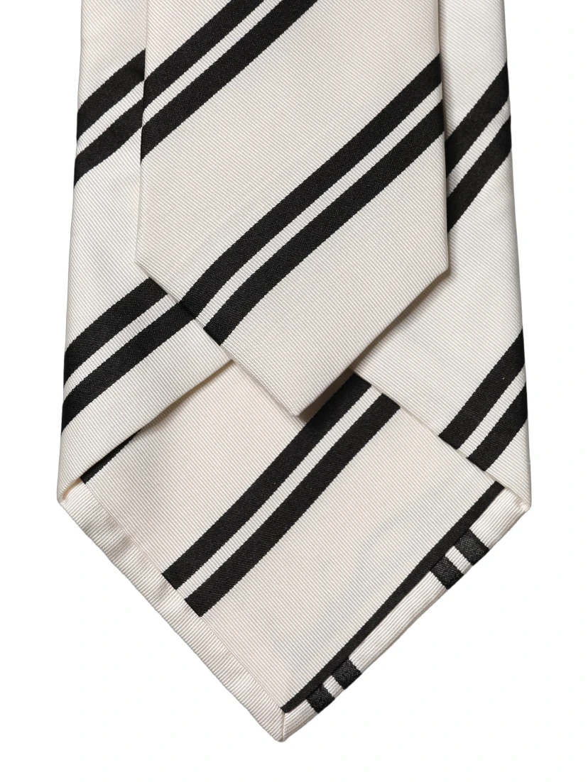 White Black Stripes Silk Adjustable Women Necktie Tie