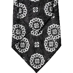 Black White Floral Silk Adjustable Women Necktie Tie
