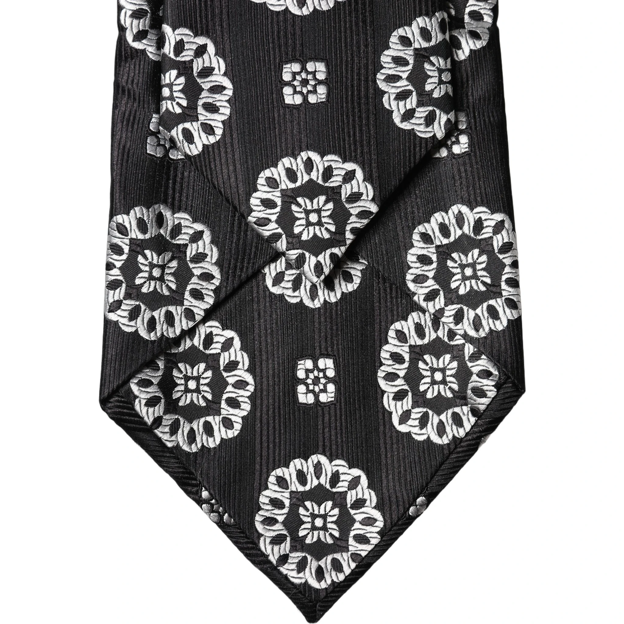 Black White Floral Silk Adjustable Women Necktie Tie