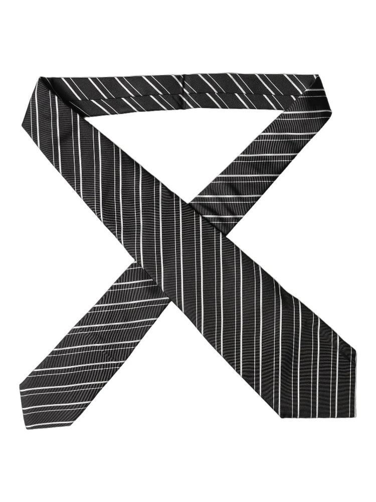 Black White Stripes Silk Adjustable Women Necktie Tie alternative