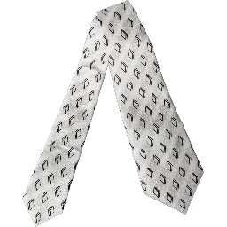 White Patterned Silk Adjustable Women Tied Necktie Tie