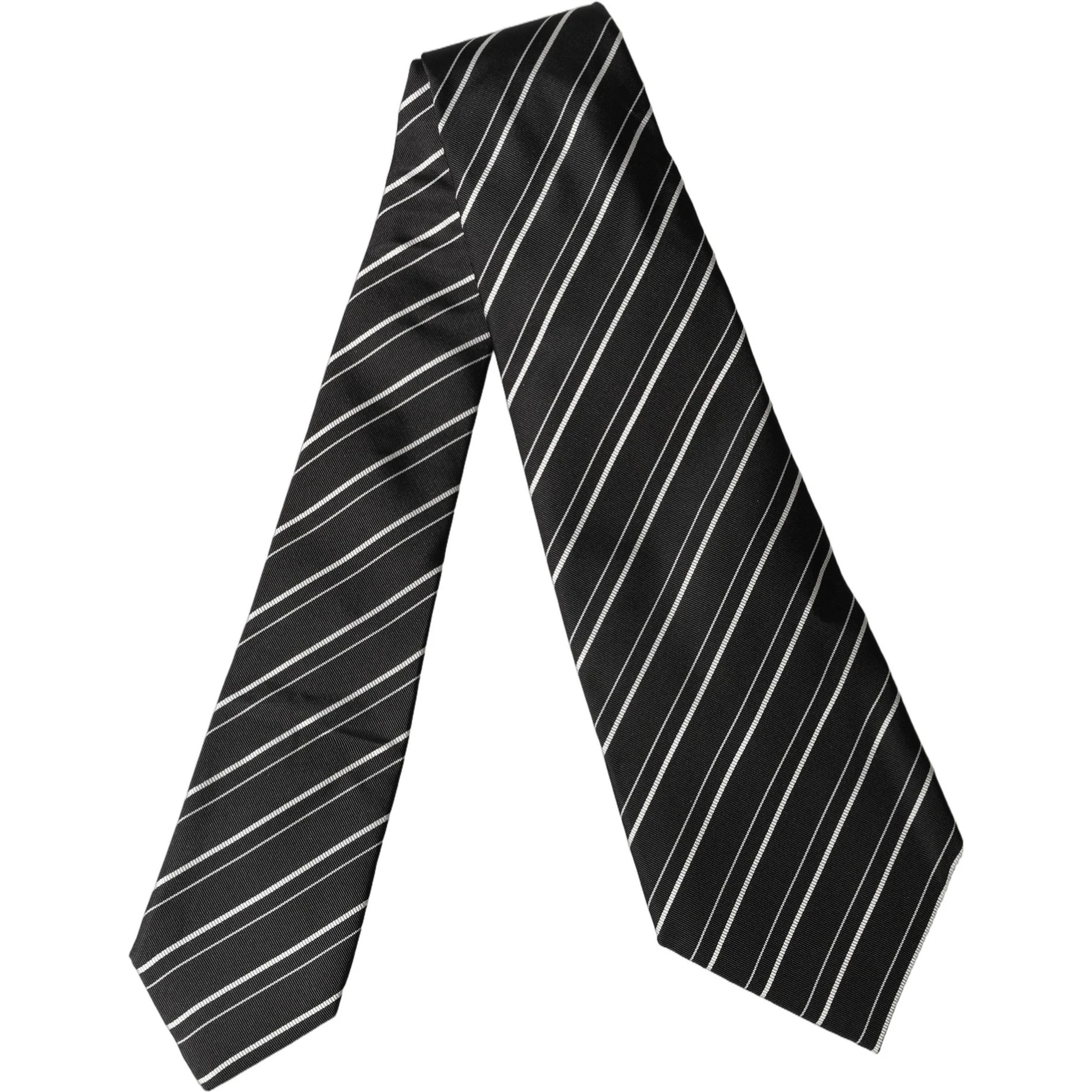 Black White Stripes Silk Adjustable Women Necktie Tie