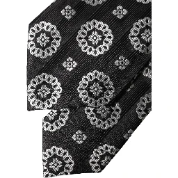 Black White Floral Silk Adjustable Women Necktie Tie