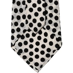 White Black Polka Dot Silk Adjustable Women Necktie Tie