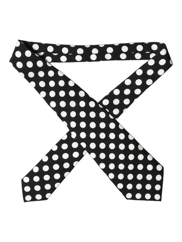Black White Polka Dot Silk Adjustable Women Necktie Tie