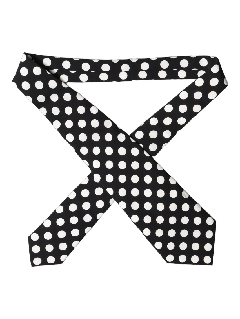 Black White Polka Dot Silk Adjustable Women Necktie Tie