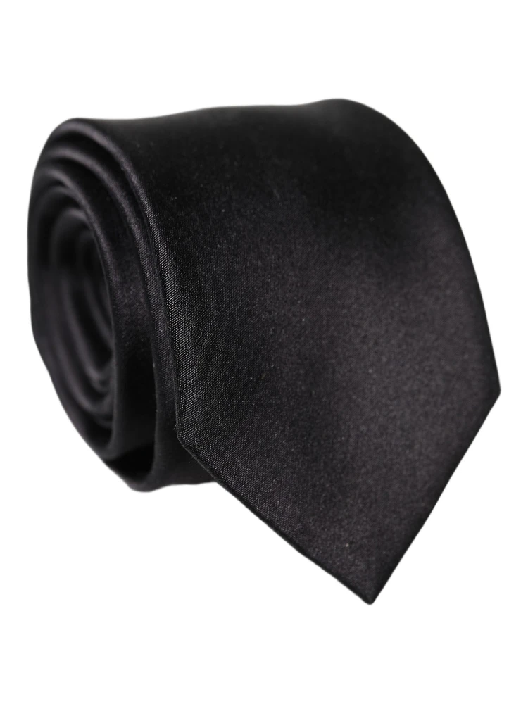 Black Solid Silk Satin Wide Adjustable Men Necktie Tie