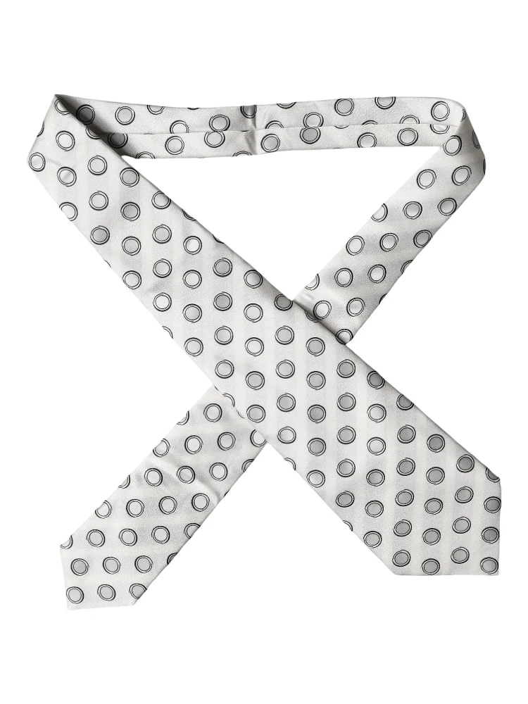 White Gray Polka Dot Silk Adjustable Women Necktie Tie