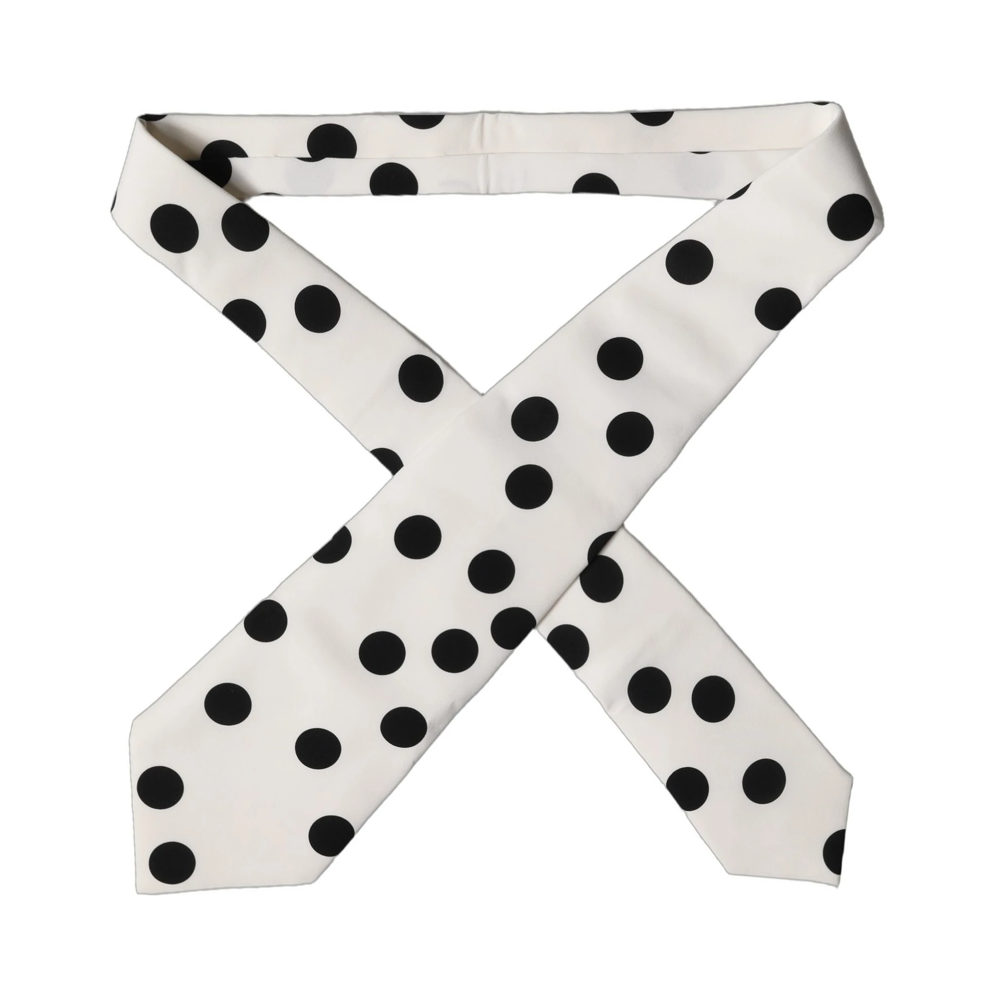 White Black Polka Dot Silk Adjustable Women Necktie Tie
