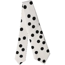 White Black Polka Dot Silk Adjustable Women Necktie Tie
