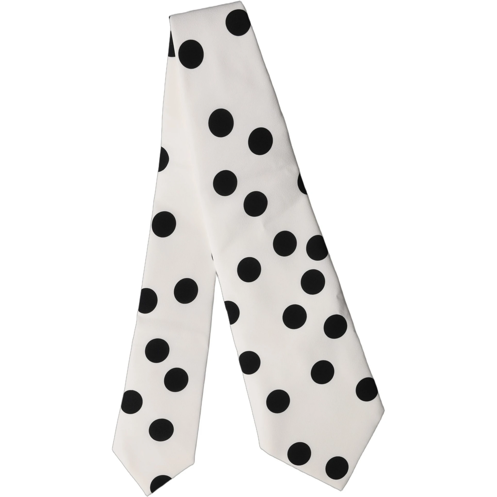 White Black Polka Dot Silk Adjustable Women Necktie Tie