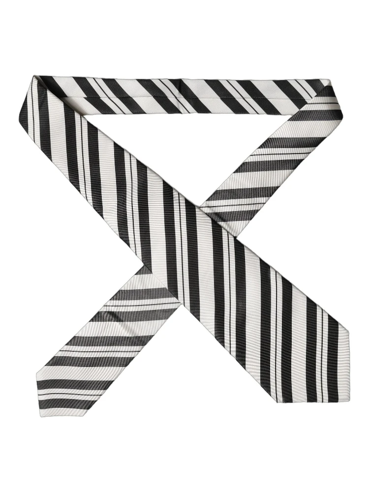 Black White Stripes Silk Adjustable Women Necktie Tie alternative