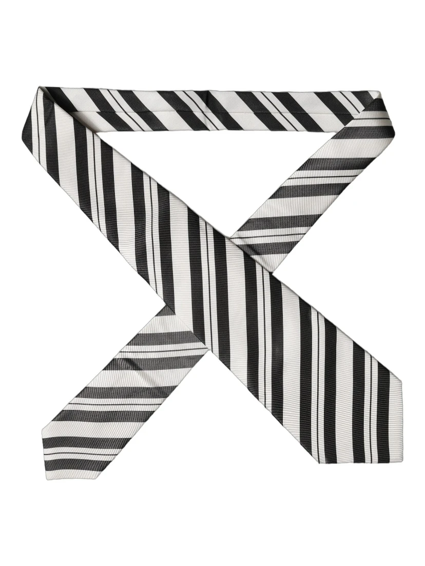 Black White Stripes Silk Adjustable Women Necktie Tie