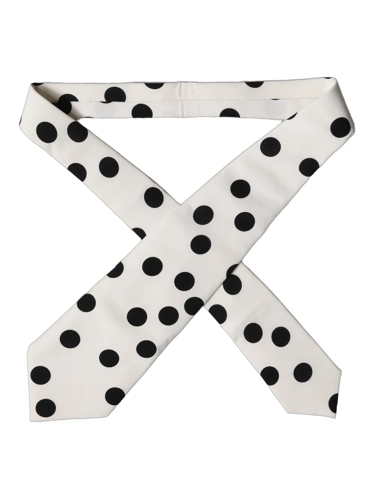 White Black Polka Dot Silk Adjustable Women Necktie Tie alternative