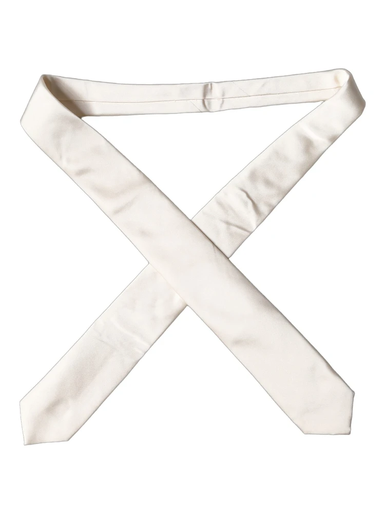 Off White Satin Silk Adjustable Women Tied Necktie Tie alternative