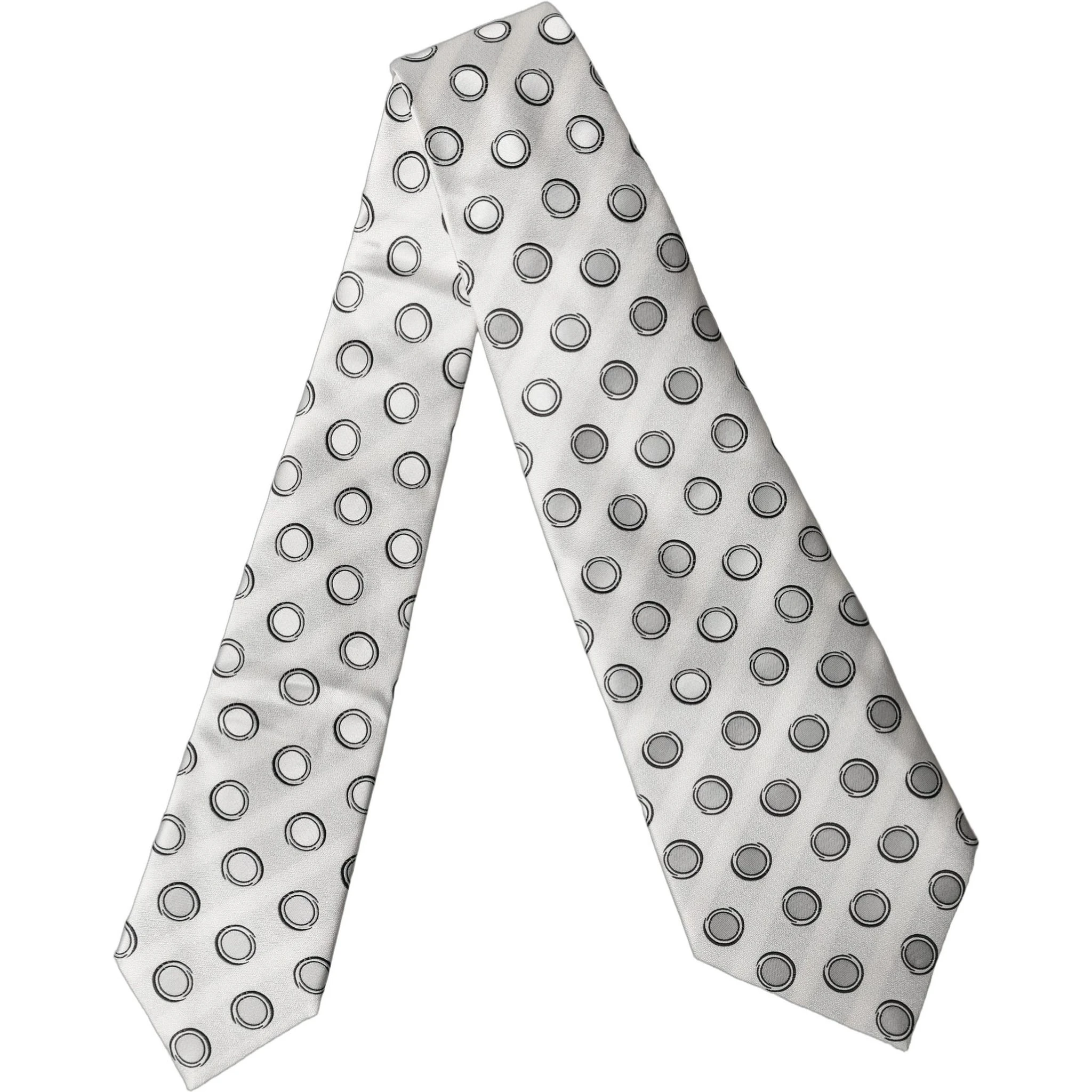 White Gray Polka Dot Silk Adjustable Women Necktie Tie