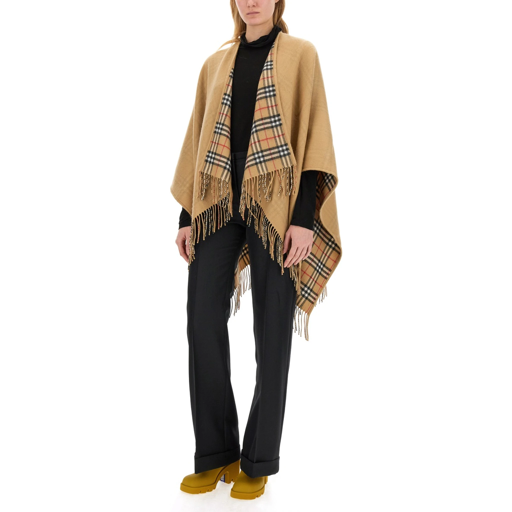 REVERSIBLE CHECK WOOL CAPE