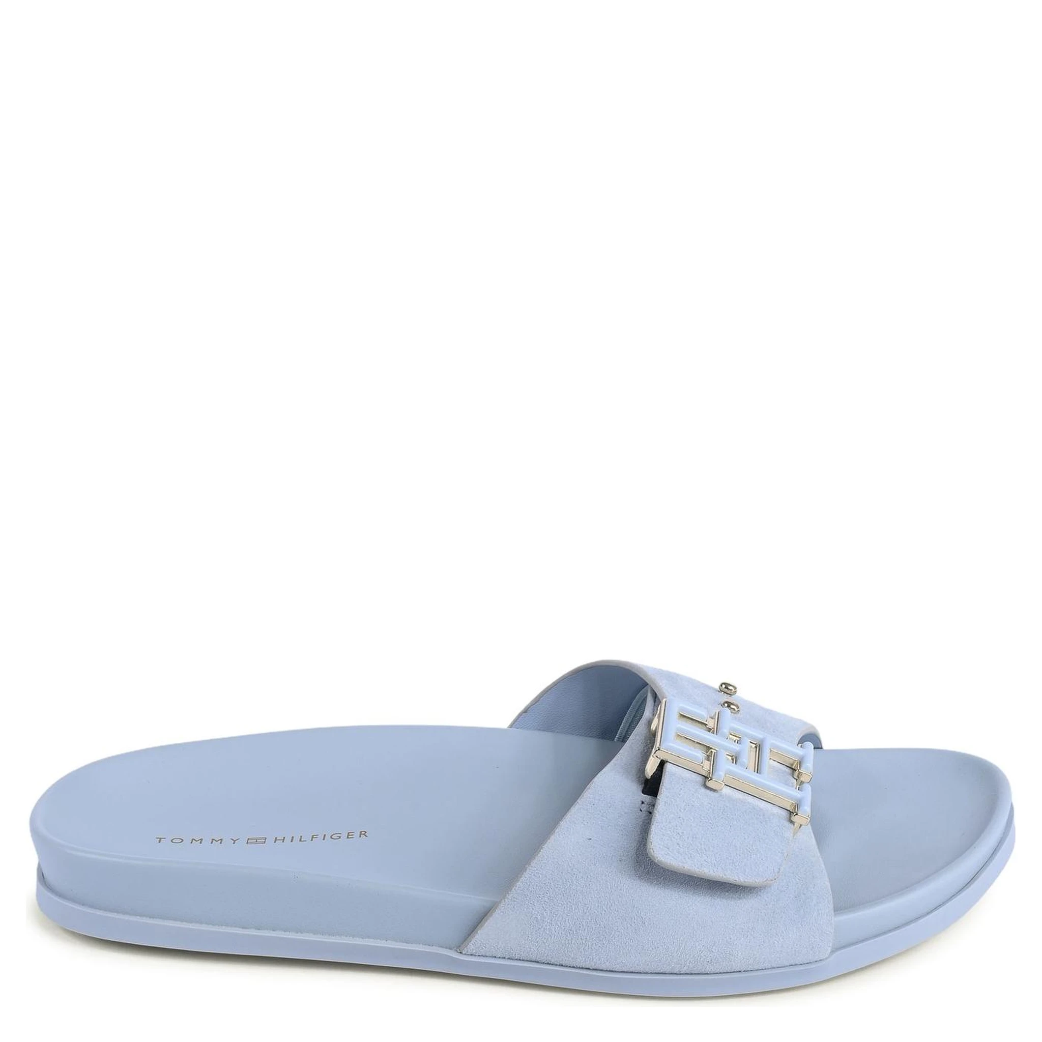 Blue Leather Flat Sandals