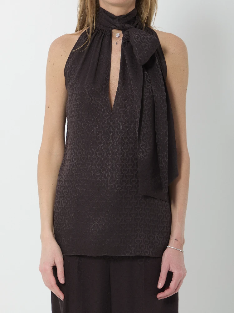 Silk jacquard top with Horsebit alternative