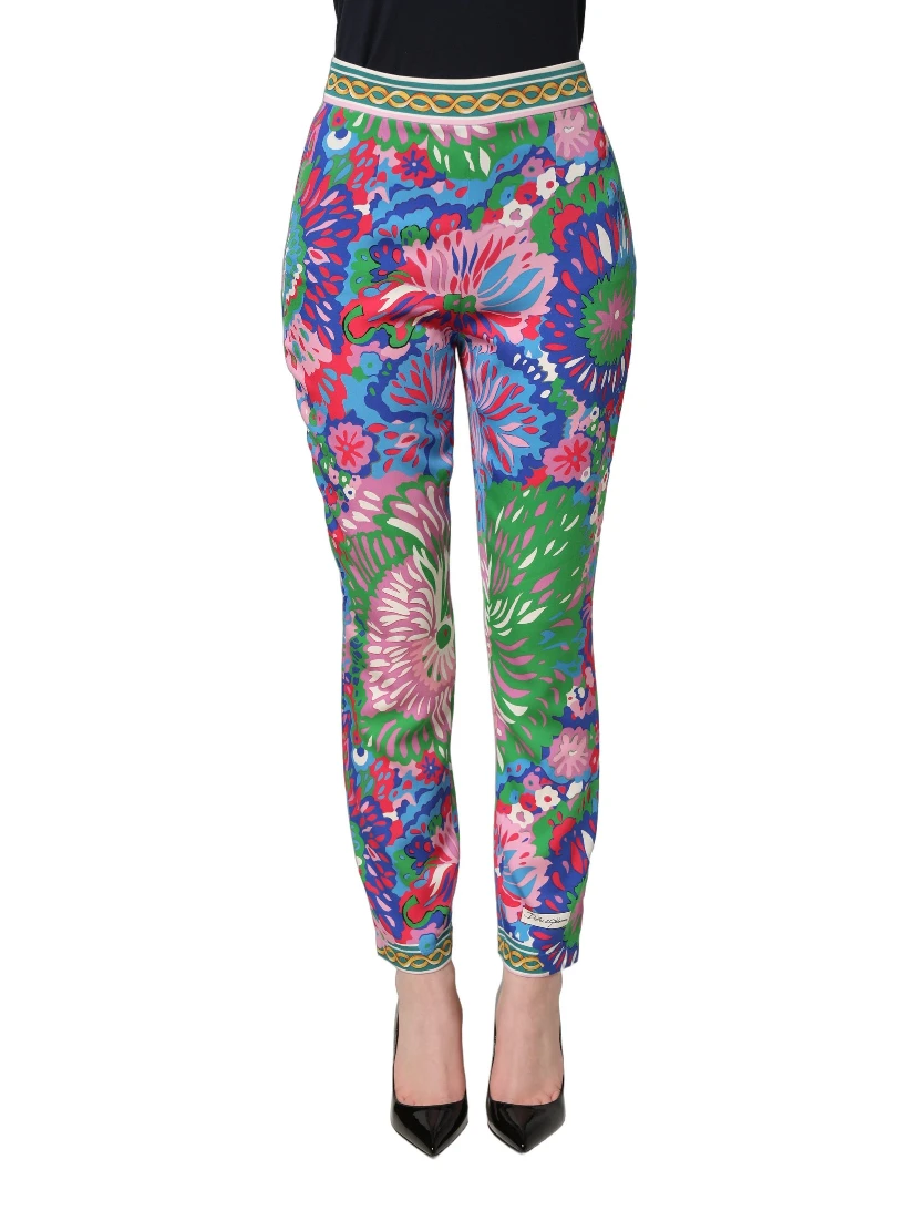 Multicolor Floral Stretch Jersey Leggings Pants